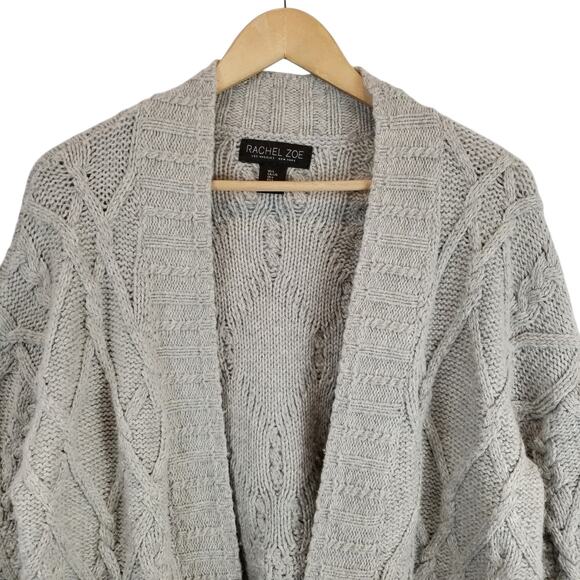 Rachel Zoe Women's Chunky Cable Knit Open Front Gray Cardigan Sweater Large - Picture 4 of 6